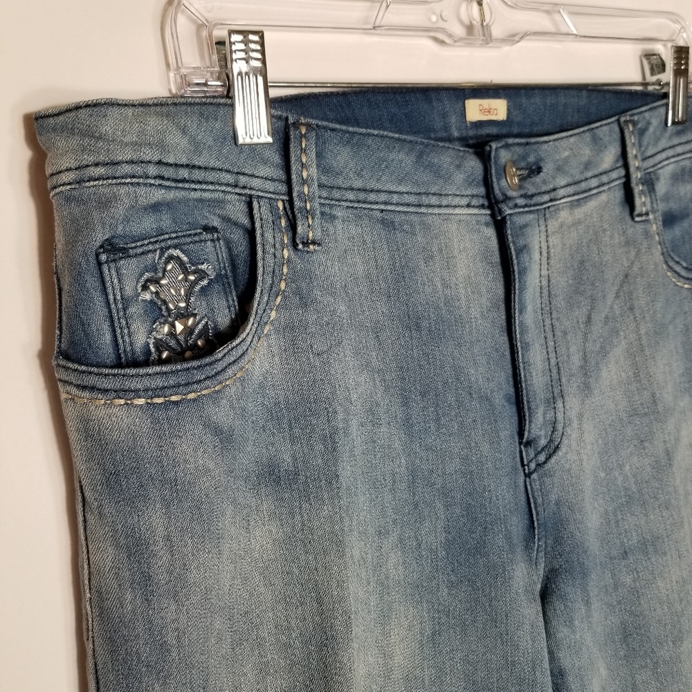 Reba Bootcut Jeans Women's 12 Medium Light Wash Embroidered Beaded Pockets - Picture 2 of 10